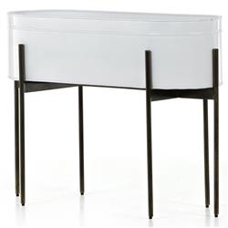 Jared Industrial Loft White Iron Brass Base Oval Outdoor Planter|