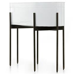 Jared Industrial Loft White Iron Brass Base Oval Outdoor Planter|