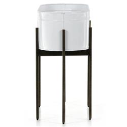 Jared Industrial Loft White Iron Brass Base Oval Outdoor Planter|