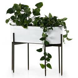 Jared Industrial Loft White Iron Brass Base Oval Outdoor Planter|