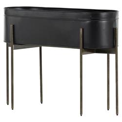 Jared Industrial Loft Black Iron Brass Base Oval Outdoor Planter|