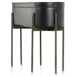 Jared Industrial Loft Black Iron Brass Base Oval Outdoor Planter|