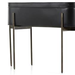 Jared Industrial Loft Black Iron Brass Base Oval Outdoor Planter|