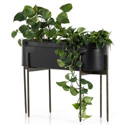 Jared Industrial Loft Black Iron Brass Base Oval Outdoor Planter|