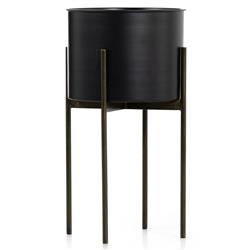 Jared Industrial Loft Black Iron Brass Base Round Outdoor Planter - Small|