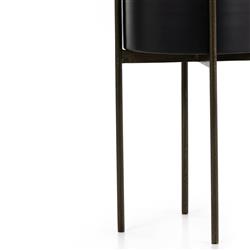 Jared Industrial Loft Black Iron Brass Base Round Outdoor Planter - Small|