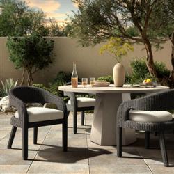 Alexander Coastal Off White Upholstered Black Woven Outdoor Dining Arm Chair|