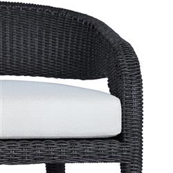 Alexander Coastal Off White Upholstered Black Woven Outdoor Dining Arm Chair|