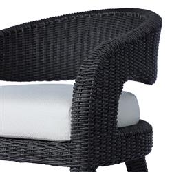 Alexander Coastal Off White Upholstered Black Woven Outdoor Dining Arm Chair|