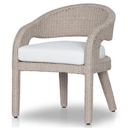 Alexander Coastal Off White Upholstered Beige Woven Outdoor Dining Arm Chair|