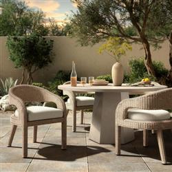 Alexander Coastal Off White Upholstered Beige Woven Outdoor Dining Arm Chair|