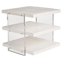 Carter Modern Classic White Oak Acrylic 3 Tier Square End Table|