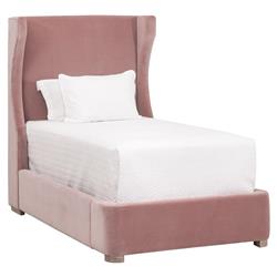 Anastasia Modern Classic Pink Velvet Upholstered Oak Wood Wingback Bed - Twin|