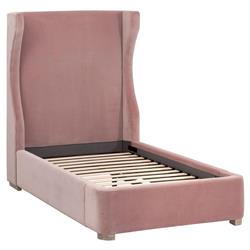 Anastasia Modern Classic Pink Velvet Upholstered Oak Wood Wingback Bed - Twin|