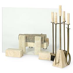 Palecek Cordell Modern Loft Natural Travertine Stone Fireplace Screen|