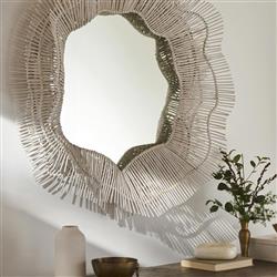 Palecek Miramar Coastal Beach Chalk White Rattan Wall Mounted Mirror|