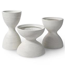 Palecek Poppy French Country White Textured Stonecast Round Planter - Medium|