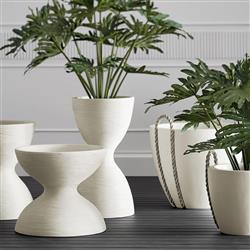 Palecek Poppy French Country White Textured Stonecast Round Planter - Medium|