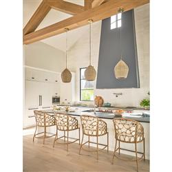 Camilla Coastal Beach Off White Upholstered Natural Woven Rattan Counter Stool|