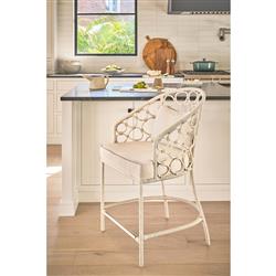 Camilla Coastal Beach Off White Upholstered White Woven Rattan Counter Stool|