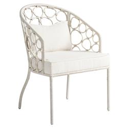 Camilla Coastal Off White Upholstered White Woven Rattan Dining Arm Chair|
