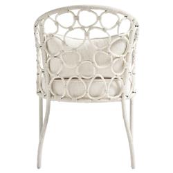 Camilla Coastal Off White Upholstered White Woven Rattan Dining Arm Chair|