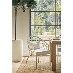 Camilla Coastal Off White Upholstered White Woven Rattan Dining Arm Chair|