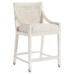 Camilla Coastal Beach Off White Upholstered Seat Woven Rattan Counter Stool|