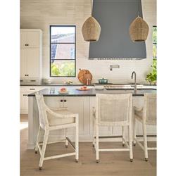 Camilla Coastal Beach Off White Upholstered Seat Woven Rattan Counter Stool|