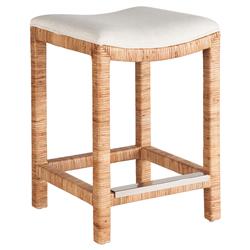 Carter Coastal Beach Heathered Ivory Crypon Performance Rattan Counter Stool|