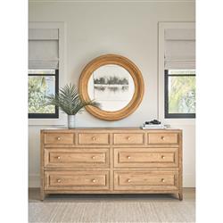 Bennett Coastal Beach Natural Rattan Round Wall Mirror|