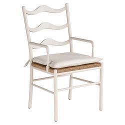 Camilla Coastal Off White Upholstered Woven Rush Dining Arm Chair - Set of 2|