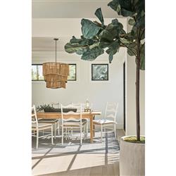 Camilla Coastal Off White Upholstered Woven Rush Dining Arm Chair - Set of 2|