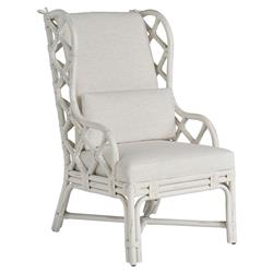 Carter Coastal Beach White Upholstered Rattan Wing Back Dining Arm Chair|