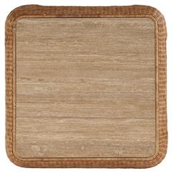 Carter Coastal Beach Brown Travertine Natural Woven Rattan Square Coffee Table|