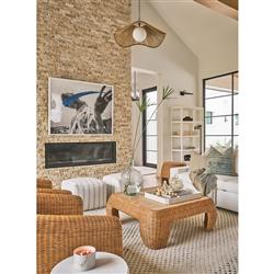 Carter Coastal Beach Brown Travertine Natural Woven Rattan Square Coffee Table|