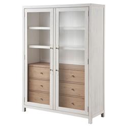 Camilla Coastal Beach White Oak Glass Door Display Cabinet|