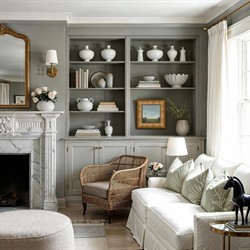 Breezy French Country Blue Sky Green Landscape Brown Frame Painting - 16x16|