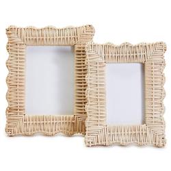 Amina Coastal Beach Natural Woven Rattan Scalloped Photo Frame - Set of 2|