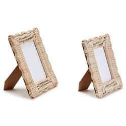 Amina Coastal Beach Natural Woven Rattan Scalloped Photo Frame - Set of 2|