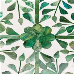 Adeline French Country Green Floral Bone White Resin Round Decorative Tray|