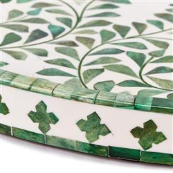 Adeline French Country Green Floral Bone White Resin Round Decorative Tray|