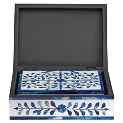 Adeline French Country Blue Floral Bone White Resin Decorative Box - Set of 2|