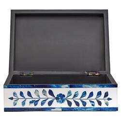 Adeline French Country Blue Floral Bone White Resin Decorative Box - Set of 2|