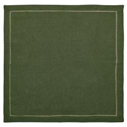 Fran Olive Linen Embroidered Trim Napkin - Set of 4|