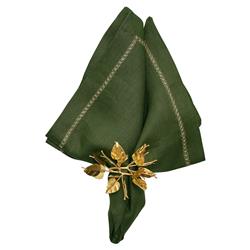 Fran Olive Linen Embroidered Trim Napkin - Set of 4|