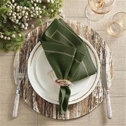 Fran Olive Linen Embroidered Trim Napkin - Set of 4|