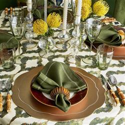Fran Olive Linen Embroidered Trim Napkin - Set of 4|