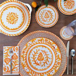 Sicily Global Orange Melamine Floral Appetizer Plate - Set of 4|