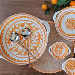 Sicily Global Bazaar Orange Melamine Floral Shallow Handled Bowl|